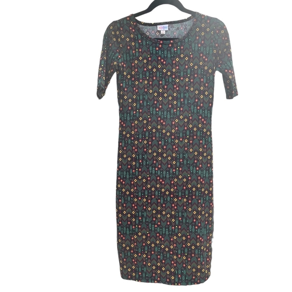 NWT LuLaRoe Julia T-shirt Dress,‎ abstract pattern, size XXS